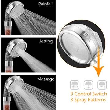 XYCING Filtered Shower Head with Mineral Stone Beads Filter, 3 Settings Handheld Spray Shower, High ...