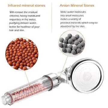 XYCING Filtered Shower Head with Mineral Stone Beads Filter, 3 Settings Handheld Spray Shower, High Pressure Water Saving Showerhead with Hose, Adjustable Shower Arm Mount and PP Cotton Filter Refill