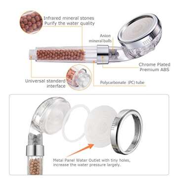 XYCING Filtered Shower Head with Mineral Stone Beads Filter, 3 Settings Handheld Spray Shower, High Pressure Water Saving Showerhead with Hose, Adjustable Shower Arm Mount and PP Cotton Filter Refill