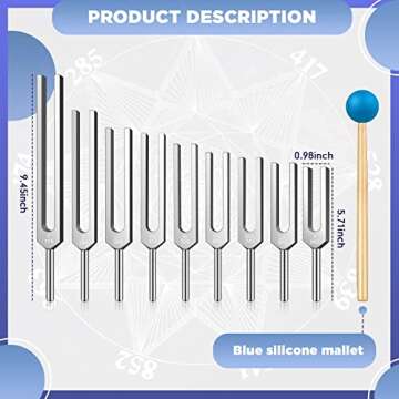 TENFLY Solfeggio Tuning Fork Set - 9 Tuning Forks Perfect for DNA Healing, Chakra, Sound Therapy, Keep Body, Mind and Spirit in Perfect Harmony.(174 Hz, 285 Hz, 396 Hz, 417 Hz, 528 Hz, 639 Hz etc)