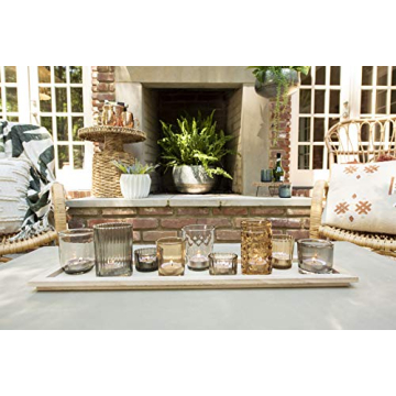 Wood Tray with 9 Brown Glass Votive Holders Set