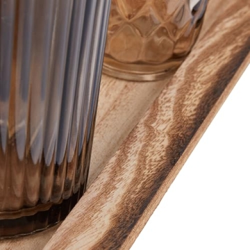 Wood Tray with 9 Brown Glass Votive Holders Set