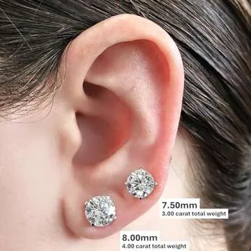 Central Diamond Center Women’s 14k Gold post & Sterling Silver – Yellow, 4 Prong CZ Stud Earrings (8.00mm - 4.00cttw)