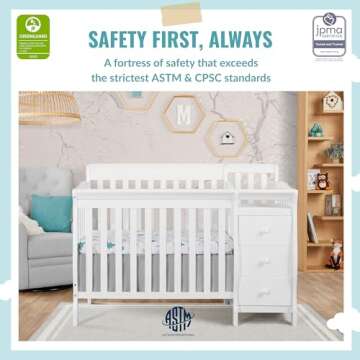 Dream On Me Jayden 4-in-1 Mini Convertible Crib And Changer in White, Greenguard Gold Certified, Non...