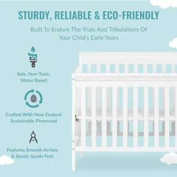 Dream On Me Jayden 4-in-1 Mini Convertible Crib And Changer in White, Greenguard Gold Certified, Non-Toxic Finish, New Zealand Pinewood, 1" Mattress Pad