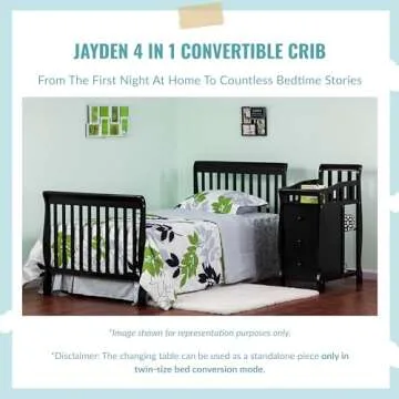 Dream On Me Jayden 4-in-1 Mini Convertible Crib And Changer in White, Greenguard Gold Certified, Non-Toxic Finish, New Zealand Pinewood, 1" Mattress Pad