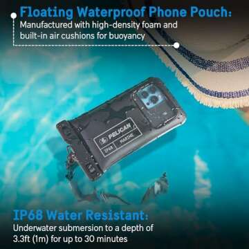 Pelican Marine - IP68 Waterproof Phone Pouch (Regular Size) Floating Waterproof Phone Case - Beach C...