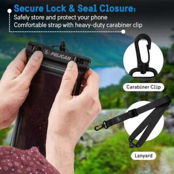 Pelican Marine - IP68 Waterproof Phone Pouch (Regular Size) Floating Waterproof Phone Case - Beach Cruise Ship Travel Essentials - Works with All Phones - Detachable Lanyard - Black