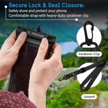 Pelican Marine - IP68 Waterproof Phone Pouch (Regular Size) Floating Waterproof Phone Case - Beach Cruise Ship Travel Essentials - Works with All Phones - Detachable Lanyard - Black