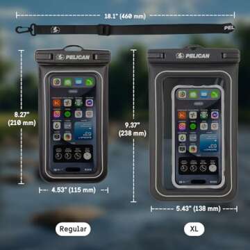 Pelican Marine - IP68 Waterproof Phone Pouch (Regular Size) Floating Waterproof Phone Case - Beach Cruise Ship Travel Essentials - Works with All Phones - Detachable Lanyard - Black