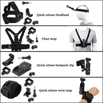 PellKing Accessories Kit for DJI Osmo Pocket 2,New Quick Release Head Strap Mount + Chest Mount Harness + Backpack Clip Holder + 360°Rotating Wrist Strap