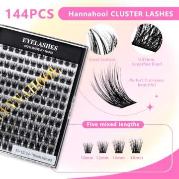 Hannahool Mixed 8-12-14-16mm/8-10-12-14mm/10-12-14-16mm/14-15-16mm Wide Stem Individual False Eyelashes Soft Lightweight Volume Eyelashes Extensions Makeup Cluster Lashes (mixed 10-12-14-16mm)