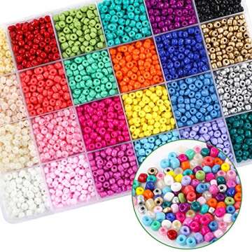 DICOBD Beads Kit for Bracelets, 6000pcs 4mm Glass Seed Beads and 1200pcs Letter Beads with 2 Rolls of Cord for Bracelets Necklaces and Key Chains Making