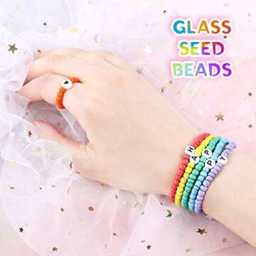 DICOBD Beads Kit for Bracelets, 6000pcs 4mm Glass Seed Beads and 1200pcs Letter Beads with 2 Rolls of Cord for Bracelets Necklaces and Key Chains Making