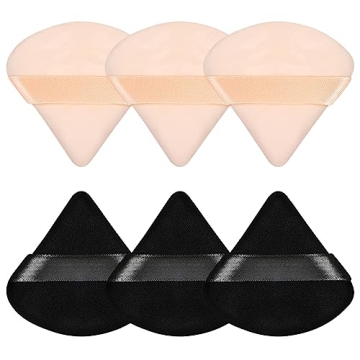 Pimoys 6 Pieces Powder Puff Face Triangle Makeup Sponge Soft Velour Puffs for Loose Powder Setting P...