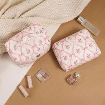 Stylish RSRSLEII Quilted Makeup Bag Set for Women