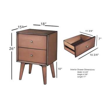 Alpine Furniture Flynn Nightstand, 18" W x 15" D x 26" H, Acorn