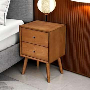 Alpine Furniture Flynn Nightstand, 18" W x 15" D x 26" H, Acorn