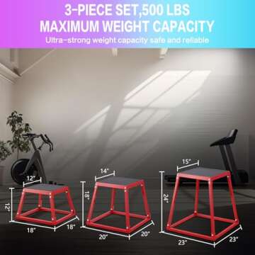 DIKEP Pro-Grade Plyometric Jump Box Gym Fitness Exercise Set, Steel Anti-Slip Step Up Box, 3-Pack(12...