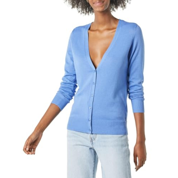 Amazon Essentials Women's Lightweight V-Neck Cardigan Sweater (Available in Plus Size) - Blue, Mediu...