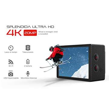 COOAU 4K 20MP WiFi Action Camera External Microphone Remote Control Underwater 40M Waterproof Sport Camera Time Lapse with 2X1200mAh Batteries and 20 Accessories