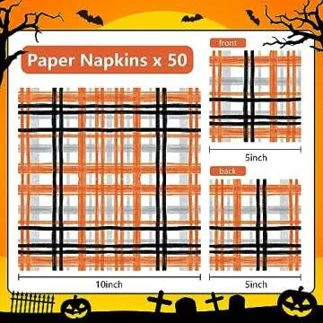​Quera 50 Pack Halloween Paper Napkins Orange Black Buffalo Plaid Cocktail Napkins Halloween Napkins Party Supplies Disposable Bar Napkins for Halloween Party, 6.5" * 6.5"