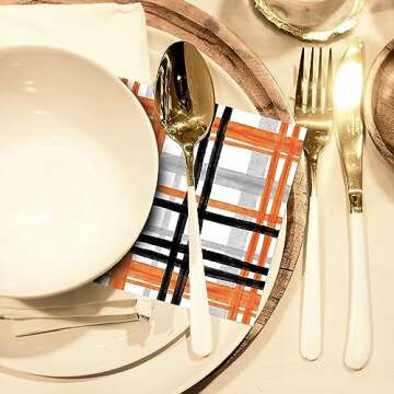 ​Quera 50 Pack Halloween Paper Napkins Orange Black Buffalo Plaid Cocktail Napkins Halloween Napkins Party Supplies Disposable Bar Napkins for Halloween Party, 6.5" * 6.5"