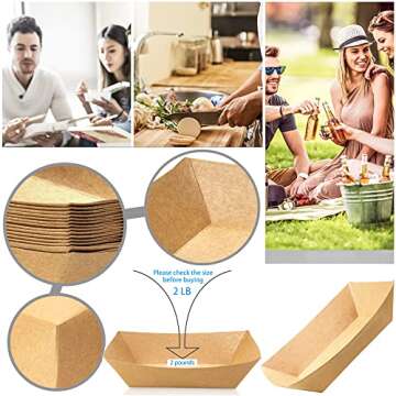 MotBach 120 Pcs Brown Kraft Paper Disposable Recyclable Eco-Friendly Food Serving Boats Take Out Food Trays Party Supplies for Tacos, Nachos, Crawfish, French Fries