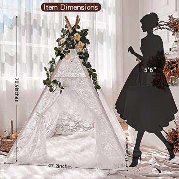 Lace Teepee Tent for Girls, Boho Tent White Teepee Sheer Lace Tipi Canopy for Wedding, Party, Photo Prop Avrsol