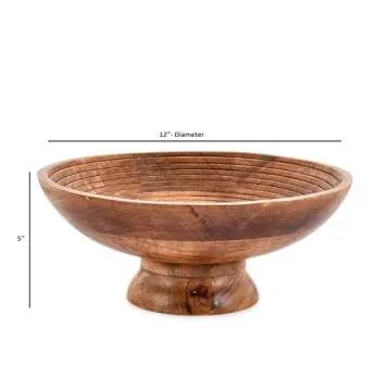 NIRMAN FRUIT BOWL Mango Wood Round Shaped Serving Bowl For Fruit,Dessert Platter Tray Dish Kitchen Dining Fruit,Dessert,Snack (12" x 12" x 5")