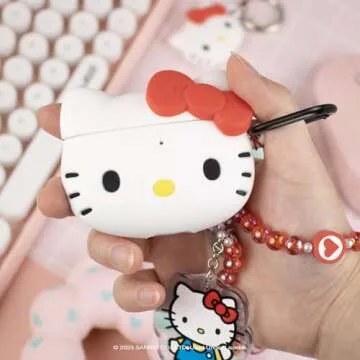iFace x Sanrio Cute Silicone Protective Cover Designed for AirPods 1/2 Case [Carabiner Clip Included] [Wireless Charging Compatible] - Hello Kitty