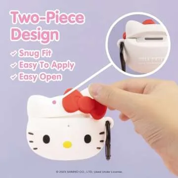 iFace x Sanrio Cute Silicone Protective Cover Designed for AirPods 1/2 Case [Carabiner Clip Included] [Wireless Charging Compatible] - Hello Kitty