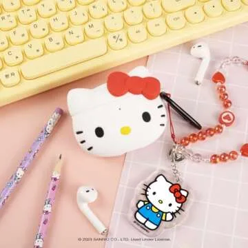 iFace x Sanrio Cute Silicone Protective Cover Designed for AirPods 1/2 Case [Carabiner Clip Included] [Wireless Charging Compatible] - Hello Kitty