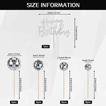 JOERSH 23pcs Disco Ball Cupcake Toppers Happy Birthday Cake Topper - 1970s Disco Ball Cake Picks Dis...