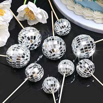 JOERSH 23pcs Disco Ball Cupcake Toppers Happy Birthday Cake Topper - 1970s Disco Ball Cake Picks Disco Theme Cake Decorations for Disco Theme Party 70s Disco Party Favor