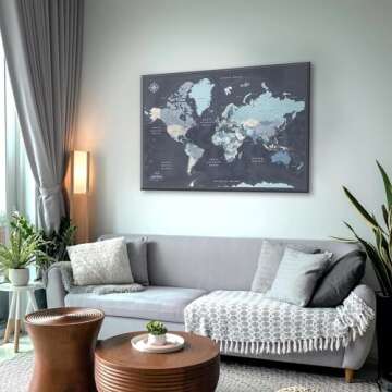 World Travel Map Push Pin on Canvas - Detailed World Map Pin Board - Travel Destinations Map World M...