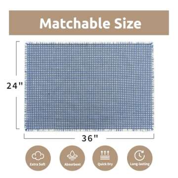 Premium Waffle Bath Mat, Super Absorbent Non Slip Bath Mats for Bathroom Floor Two-Color Woven Bathr...