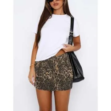 TYSSEDAL Women's Leopard Print Denim Mini Skirt High Waisted Sexy Bodycon Short Cheetah Print Jean Skirts for Women