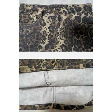 TYSSEDAL Women's Leopard Print Denim Mini Skirt High Waisted Sexy Bodycon Short Cheetah Print Jean Skirts for Women