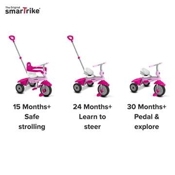 smarTrike Breeze Toddler Tricycle for 1,2,3 Year Olds - 3 in 1 Multi-Stage Trike, Pink