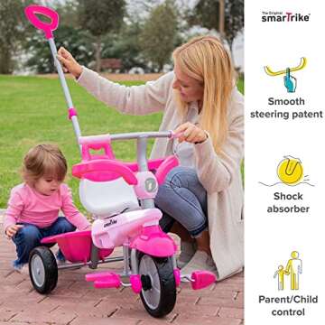 smarTrike Breeze Toddler Tricycle for 1,2,3 Year Olds - 3 in 1 Multi-Stage Trike, Pink
