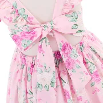 Flofallzique Pink Girls Summer Dress Tie Back Birthday Tea Party Kids Spring Casual Dress(8,Pink)