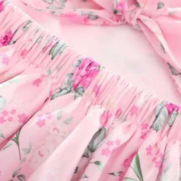 Flofallzique Pink Girls Summer Dress Tie Back Birthday Tea Party Kids Spring Casual Dress(8,Pink)