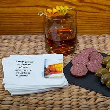 30 Pk, "Keep Your Bourbon Close" 3-Ply Paper Party Cocktail Napkins for Bourbon Whiskey Drinkers or Clubs