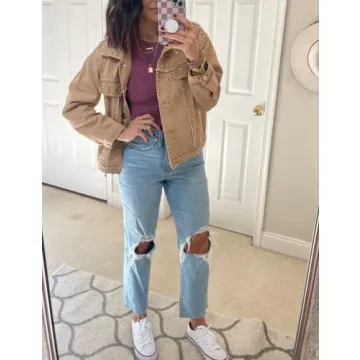 Omoone Women's Rhinestone Studded Denim Jacket Fashionable & Comfortable