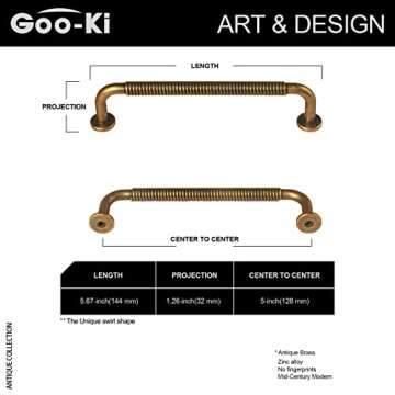 Goo-Ki 6 Pack Antique Brass Swirl Cabinet Bar Handles 5-Inch(128mm) Center to Center Home Improvemen...