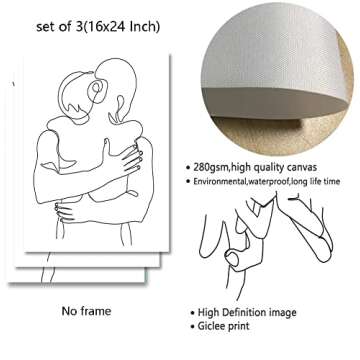 RBPRIDE Couple Line Art Wall Decor Canvas Art Hug Kiss Hands Minimalist Wall Art Aesthetic for Bedroom Wall Decor Black and White Line Drawing Wall Art Canvas Painting Artwork 16X24Inch Unframed