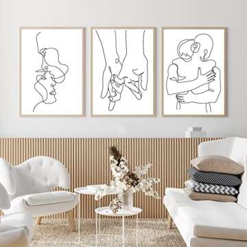 RBPRIDE Couple Line Art Wall Decor Canvas Art Hug Kiss Hands Minimalist Wall Art Aesthetic for Bedroom Wall Decor Black and White Line Drawing Wall Art Canvas Painting Artwork 16X24Inch Unframed