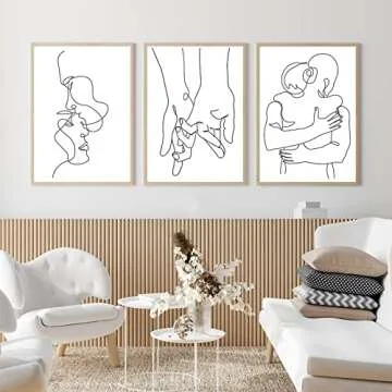 RBPRIDE Couple Line Art Wall Decor Canvas Art Hug Kiss Hands Minimalist Wall Art Aesthetic for Bedroom Wall Decor Black and White Line Drawing Wall Art Canvas Painting Artwork 16X24Inch Unframed