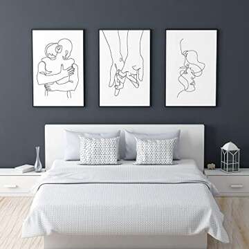 RBPRIDE Couple Line Art Wall Decor Canvas Art Hug Kiss Hands Minimalist Wall Art Aesthetic for Bedroom Wall Decor Black and White Line Drawing Wall Art Canvas Painting Artwork 16X24Inch Unframed